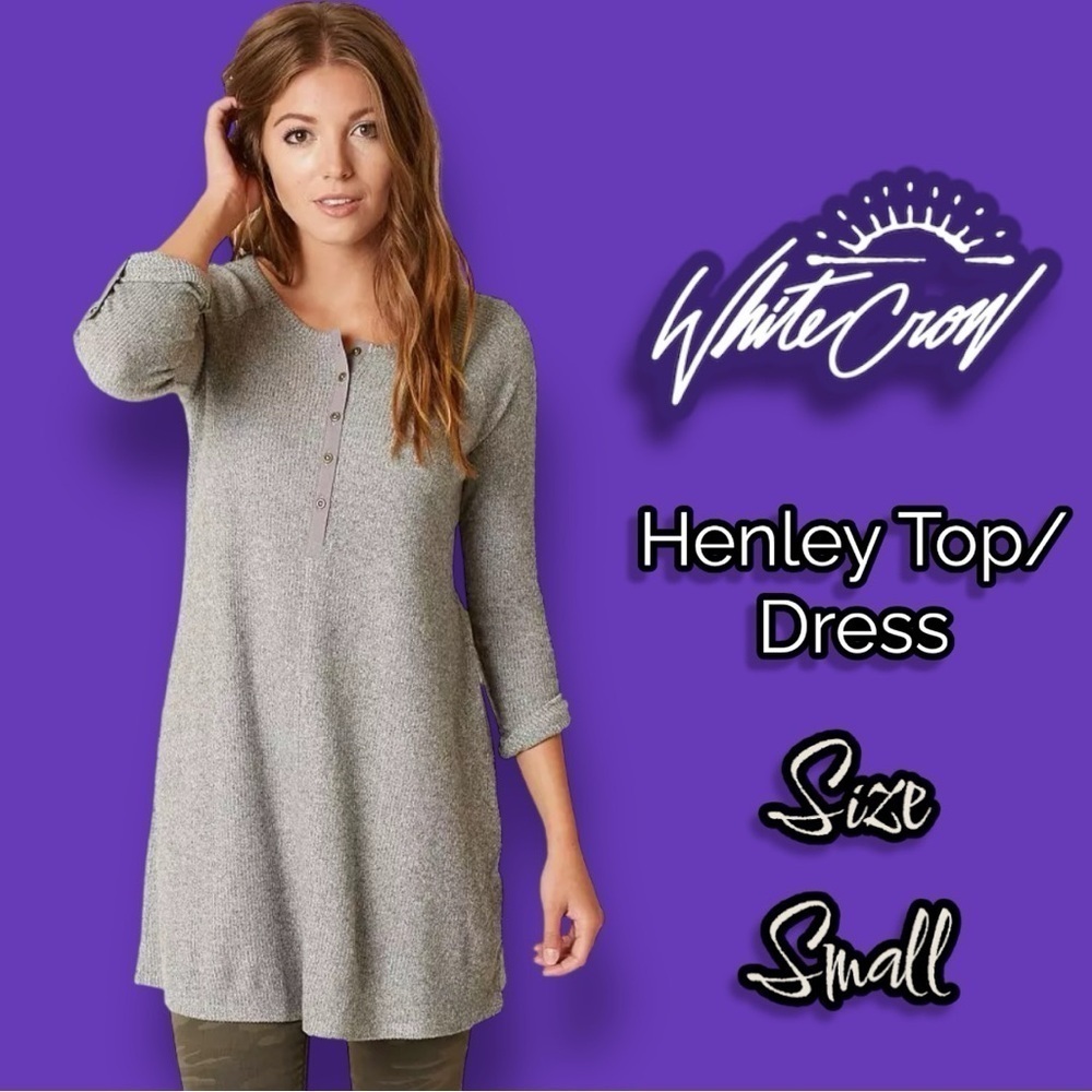 White Crow Henley Tunic Top - Heather Grey Size Small Buckle